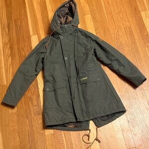 L.L. Bean Olive Hooded Fishtail Insulated Jacket